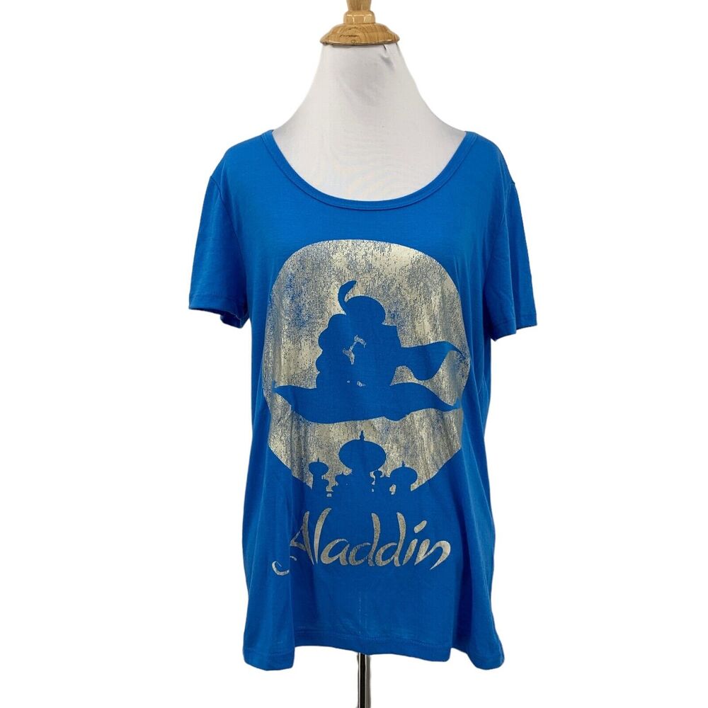 Disney Shirt Women M Medium Blue Silver Aladdin Jasmine Short Sleeve Stretch Tee